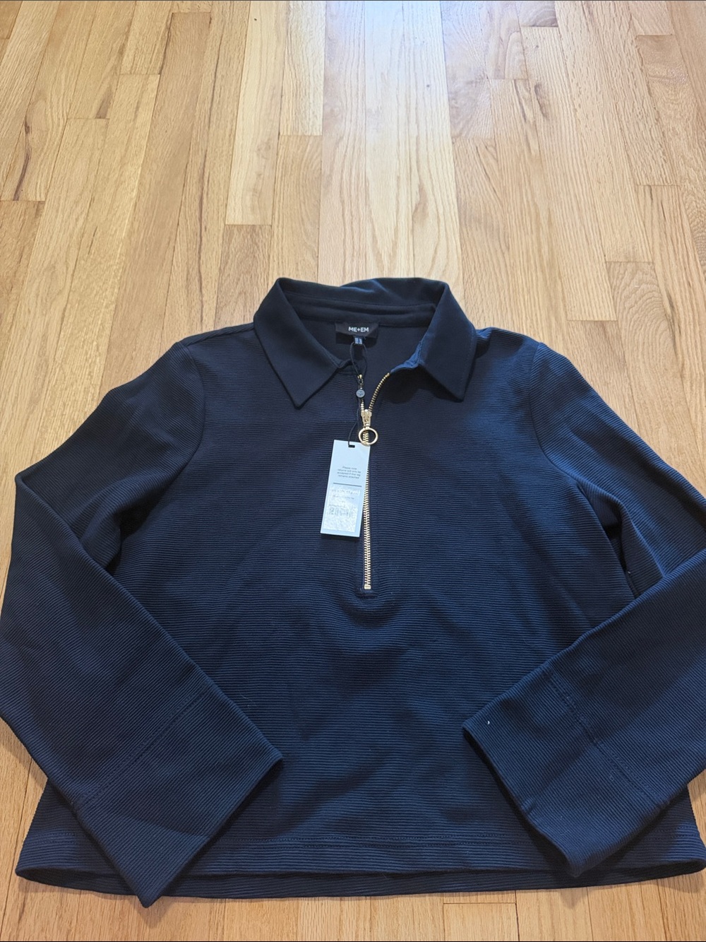 NWT Me+Em Navy Ottoman Zip Up Box Top Sz 10